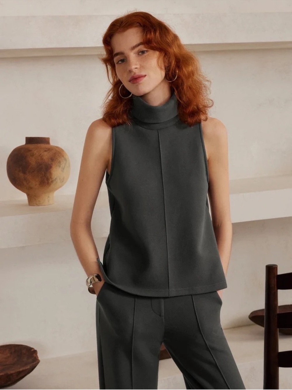 OGL Top Size S NEW FuzzLuxe Turtle Neck Split Hem Top Classic Charcoal Gray